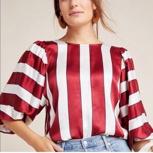 🛍️Red White Stripe Anthropologie Maeve 3/4 sleeve blouse sz 12